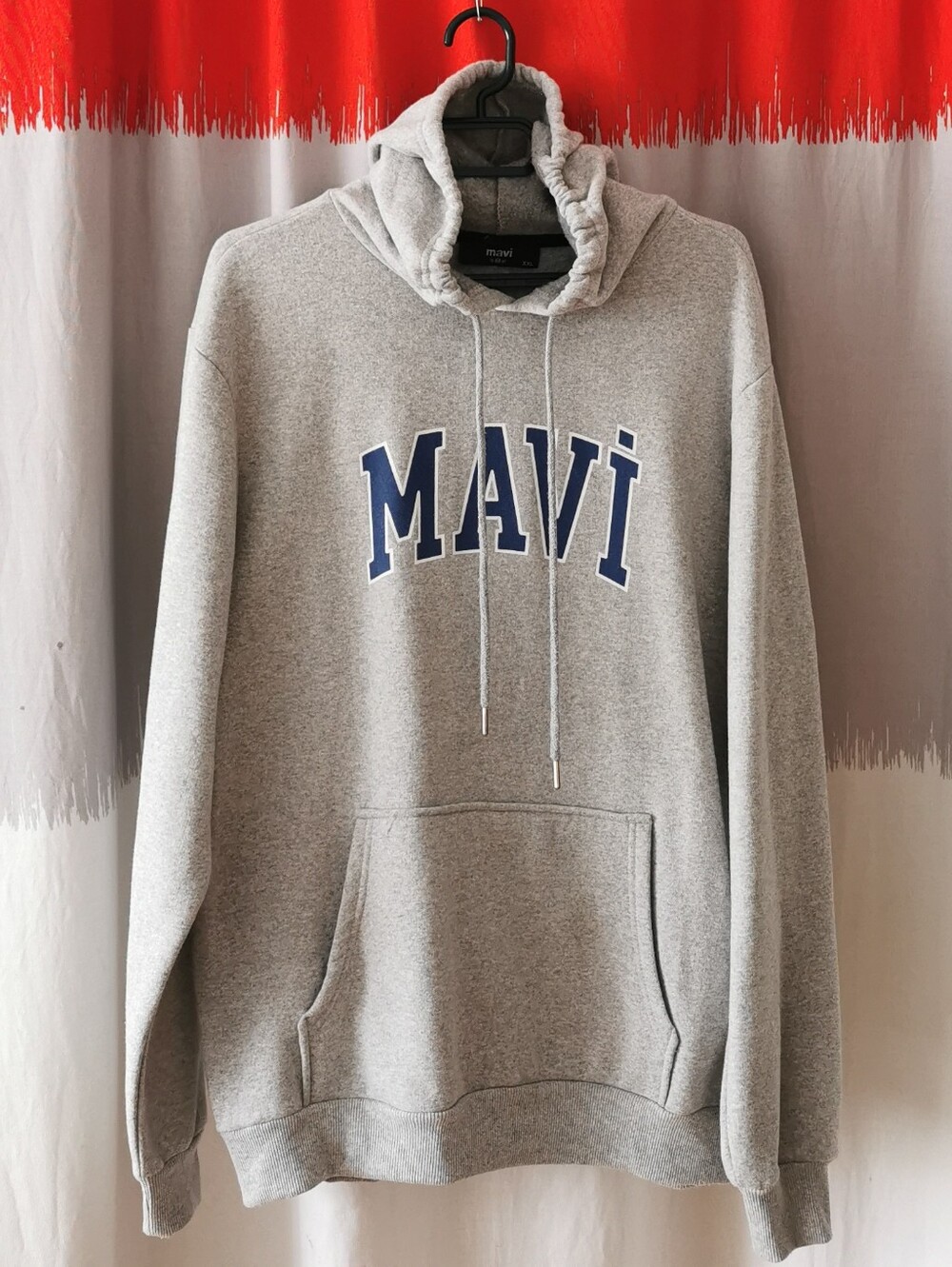 MAVİ. Light Gray Hoodie with Blue Logo